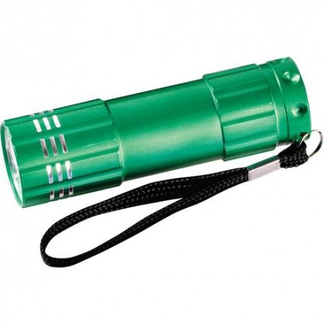Gaveæske indeholdende 3 batterier samt aluminium lampe 