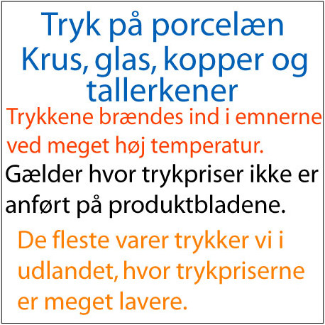 Tryk på krus, glas, kopper, tallerkener
