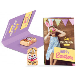 Påskeharre i papomslag med Jeres logo reklame tryk. En reklame der forbindes med noget positivt