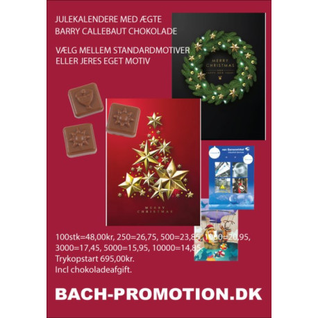 Barry Callebaut chokolade Julekalendere. Standard motiv eller Jeres eget heldækkende foto. A4